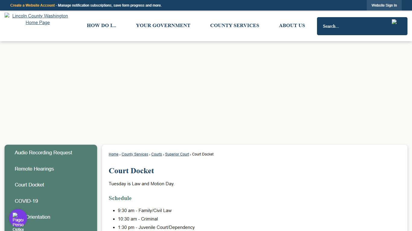 Court Docket Lincoln County, WA