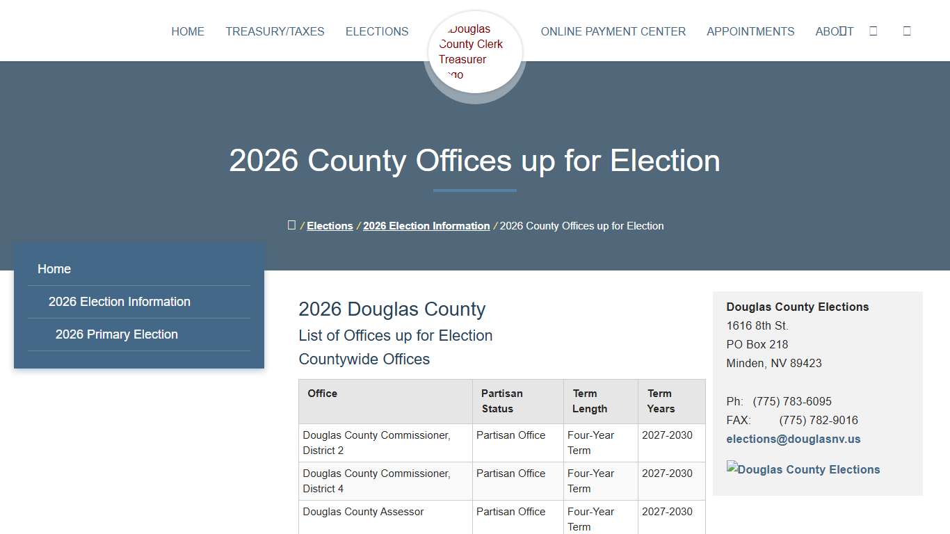 2026 County Offices up for Election - Douglas County Clerk Treasurer