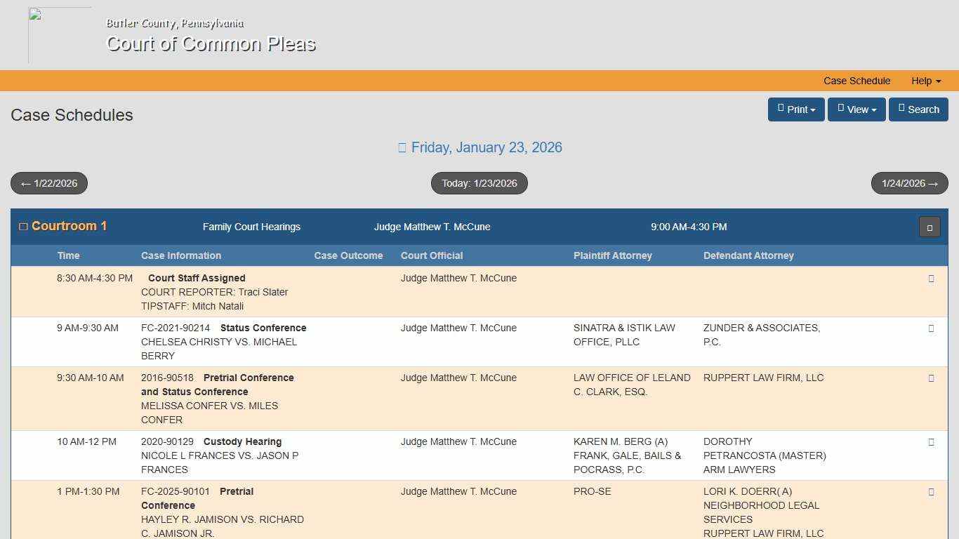 Court Admin - Case Schedules
