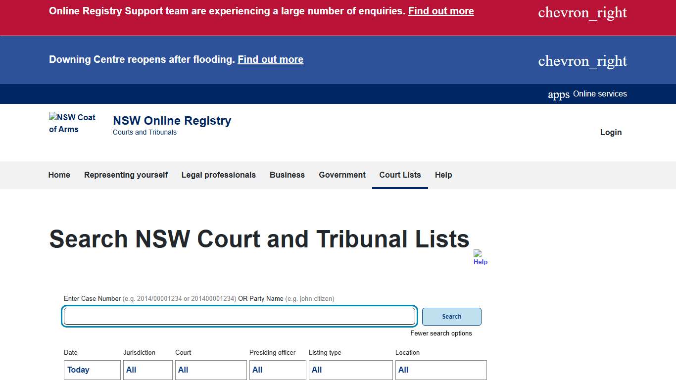 Search NSW court lists Online Registry